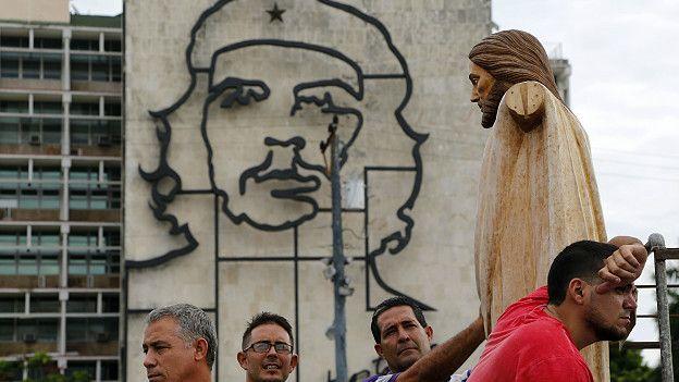 Religiosos cubanos durante la visita de Juan Pablo II.