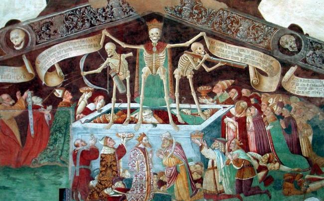 Detalle del 'Triunfo de la Muerte' de Giacomo Borlone de Buschis, Oratorio dei Disciplini, Bérgamo.