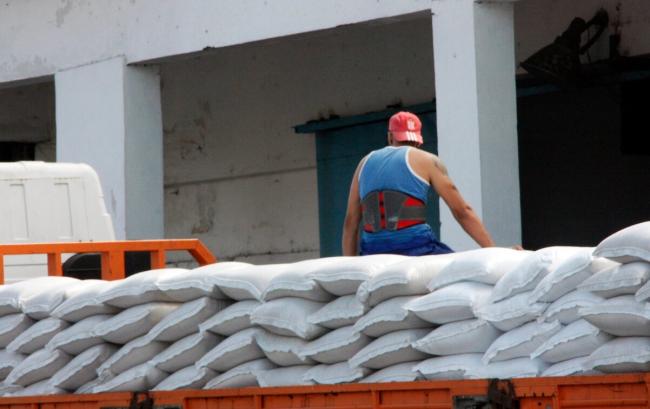 A truck unloading goods in Havana. 