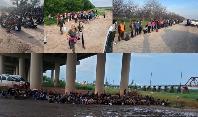 Grupos de migrantes detenidos en la frontera de EEUU con México.