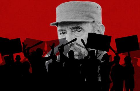 Violencia revolucionaria y, detrás, Fidel Castro.