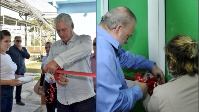 Díaz-Canel y Marrero Cruz cortan cintas de nuevas obras del Gobierno.