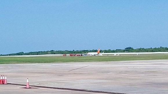 El avión tras su aterrizaje en el Aeropuerto Internacional Juan Gualberto Gómez, de Varadero.