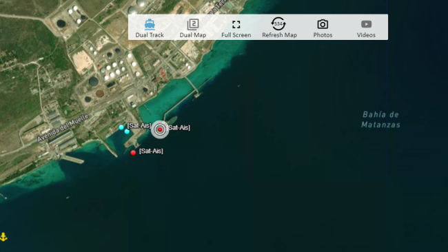Captura de imagen satelital del barco atracado en Matanzas.