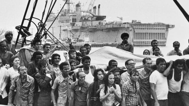 Exiliados cubanos salidos del Mariel llegando a Key West, 1980.
