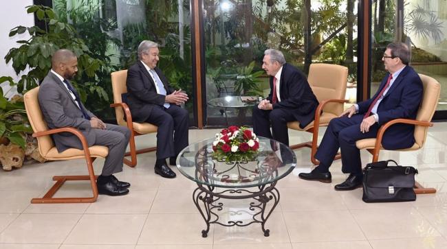 Raúl Castro reunido en La Habana con el secretario general de la ONU, Antonio Guterres.
