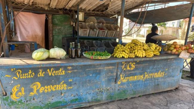 Un puesto de venta de productos del agro en Cuba.