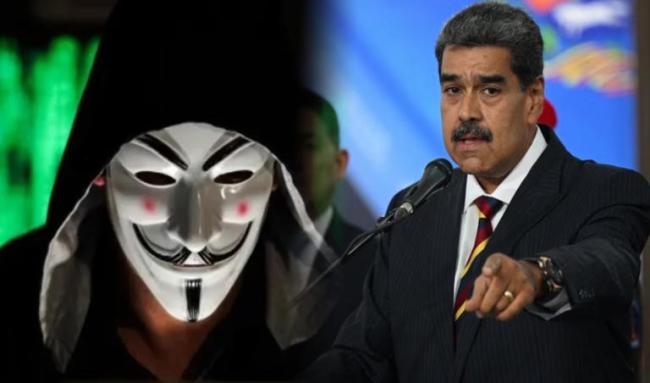 Imagen de Anonymous y Nicolás Maduro.