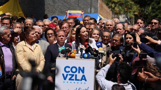 La líder opositora venezolana María Corina Machado durante un acto político.