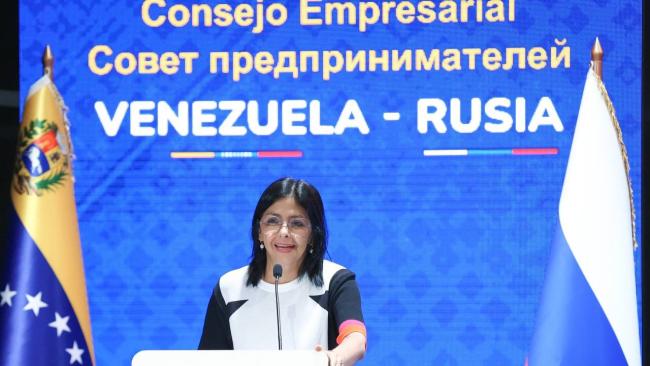 La vicepresidanta venezolana en el foro económico entre Caracas y Moscú.