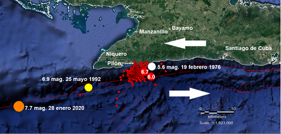 Sismos más significativos en el entorno de Pilón, que afectaron las provincias de Granma y Santiago de Cuba.