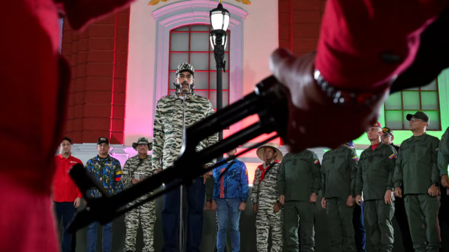 Nicolás Maduro durante un acto con militares del régimen.