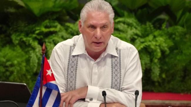 Miguel Díaz-Canel al intervenir en la cumbre de la ALBA-TCP.