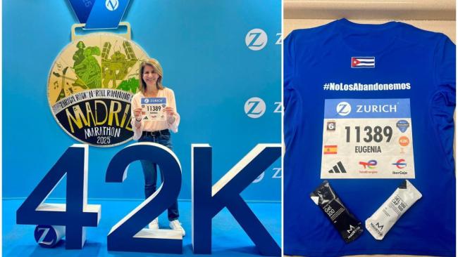 Eugenia Gutiérrez corre por los presos políticos cubanos en el Maratón de Madrid.