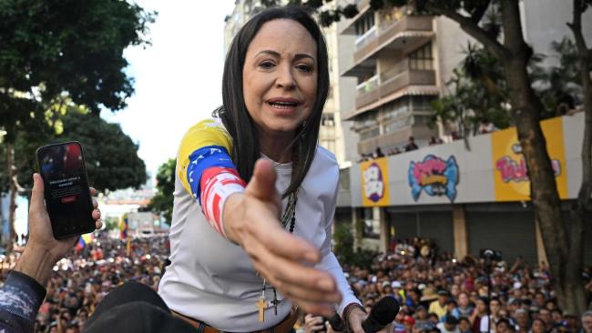 María Corina Machado tras salir de la clandestinidad, en Caracas, el 9 de enero.