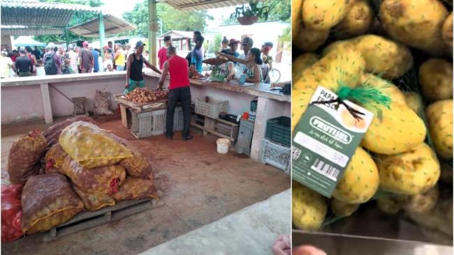 Papas en venta por la libreta de racionamiento en Santiago de Cuba y una tienda en dólares.