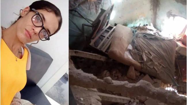 Heydi Stephanie Fábregas Leyte y su vivienda destrozada.