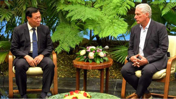 El viceministro de Salud de Vietnam, Do Xuan Tuyen (i) y Miguel Díaz-Canel.