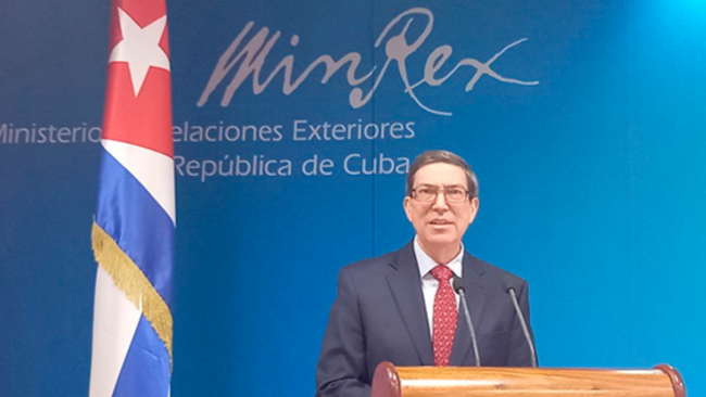 Bruno Rodríguez en conferencia de prensa en La Habana.