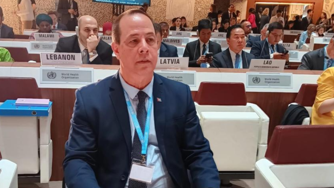 José Ángel Portal Miranda en la Asamblea General de Salud en Ginebra.