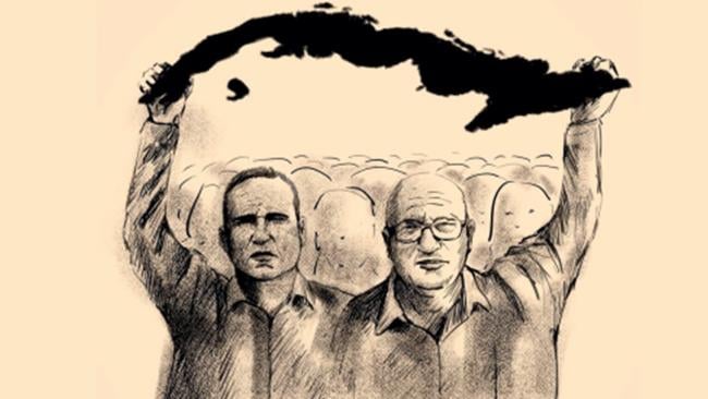 José Daniel Ferrer y Félix Navarro en un cartel de la artista Camila Lobón.