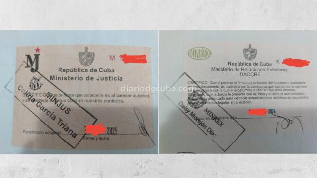 Comparativa de los sellos en los documentos registrales legalizados por MINJUS y MINREX.