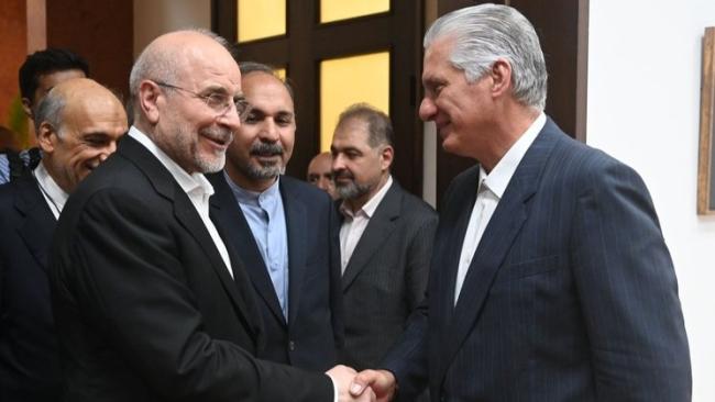Miguel Díaz-Canel y Mohammad Baqer Qalibaf en La Habana.