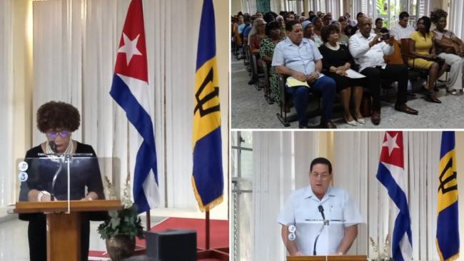 Acto político para la entrega de 125 toneladas de leche de Barbados a La Habana.