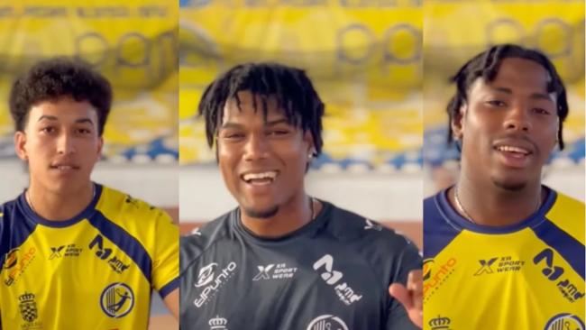 Los balonmanistas cubanos Diosel Rondón, Jorge Prent y Daril González.