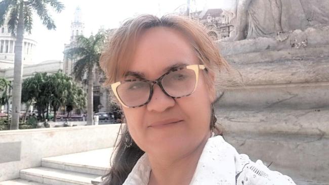 Jenny Pantoja en marzo en la protesta cívica de los días 18.