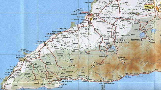 En la parte baja del mapa, la zona de Granma donde se ubica la zona de prohibición.