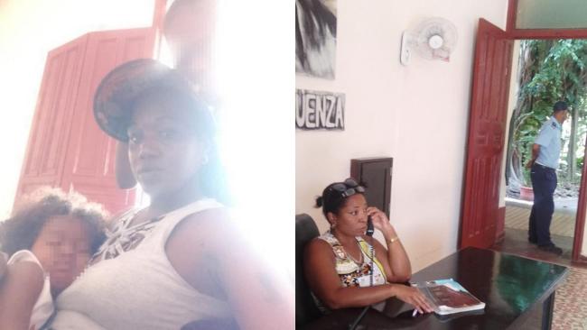Una madre con sus dos hijos en el Gobierno Provincial de Camagüey.