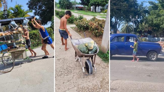 Niños cubanos realizando trabajos en las calles.
