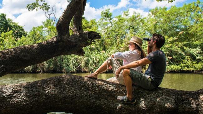 Turistas en un campo cubano.