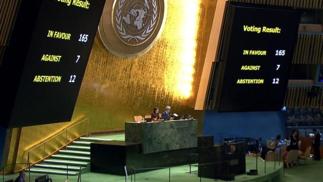 Votación de este miércoles en la ONU.