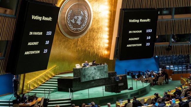 Votación en la Asamblea General de la ONU.