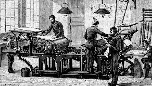 Una imprenta en el siglo XIX.