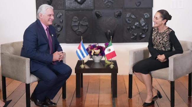 Miguel Díaz-Canel y Claudia Sheinbaum en México en 2024.