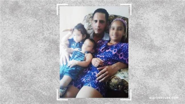 El preso político cubano Yosvany Rosell García Caso y sus tres hijos.