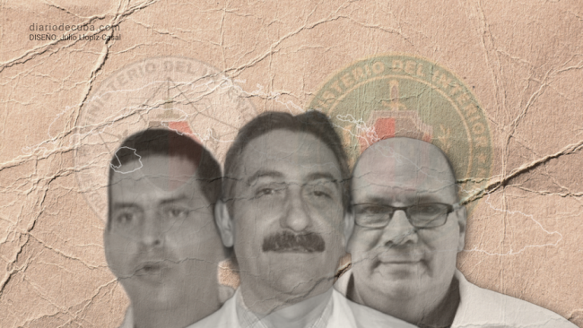 Desde la izquierda: Jorge de la Cruz García, capitán de la Contrainteligencia; Luis Mario Carrasco Feria y Marcos Daniel Ramos Serrano, director y subdirector del Hospital Clínico Quirúrgico de Holguín.