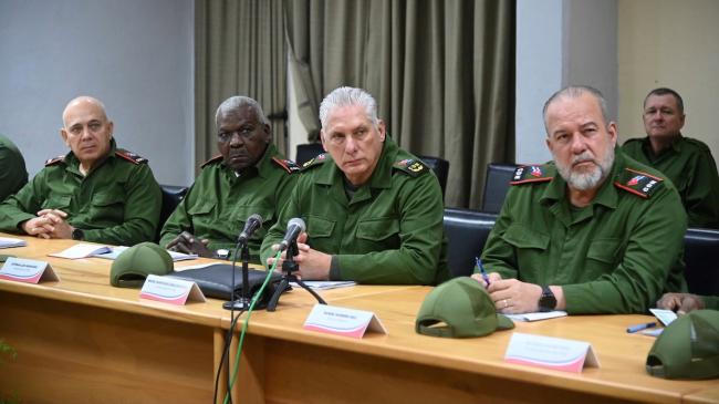 Miguel Díaz-Canel, Manuel Marrero y otros dirigentes en el ejercicio Bastión 2024.