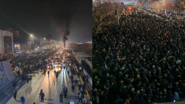 Protestas en las ciudades iraníes de Mashhad y Vakilabad, el 8 de enero.