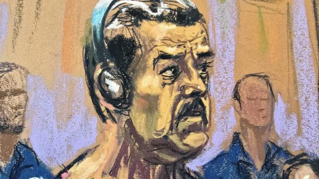 Dibujo de Nicolás Maduro en la Corte de Nueva York que lo juzga.