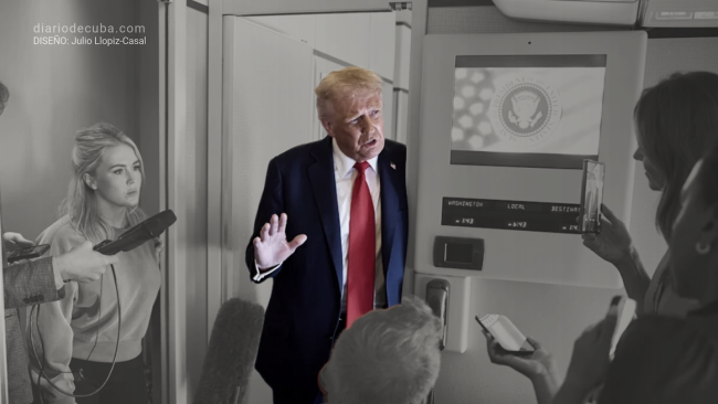 Donald Trump declara ante la prensa en el Air Force One.