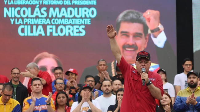 Diosdado Cabello habla durante una manifestación, el 23 de enero, en Caracas.