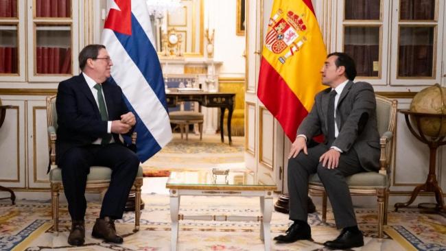 Bruno Rodríguez y José Manuel Albares este lunes en Madrid.