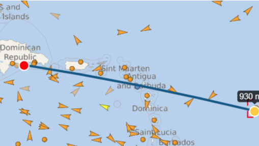 Ruta del barco petroquímico Mia Grace.