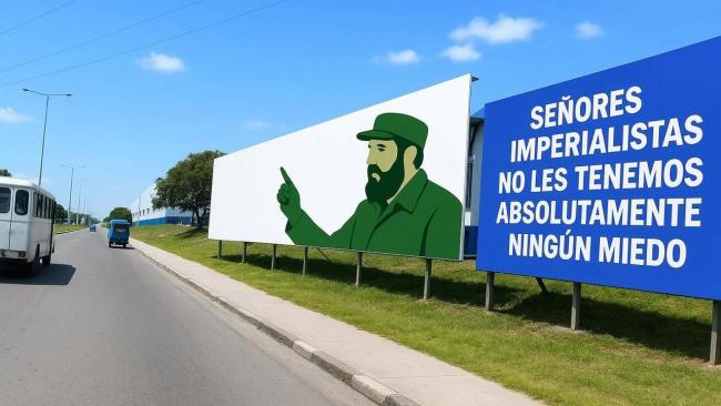 Propaganda antimperialista en la Avenida Rancho Boyeros, La Habana.