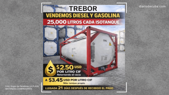 Oferta de venta de diésel y gasolina en Cuba.