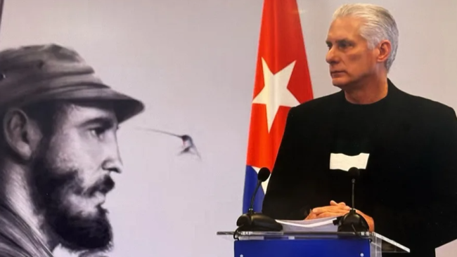 Captura de pantalla de la transmisión de la comparecencia de Díaz-Canel hablando este jueves, en La Habana. 